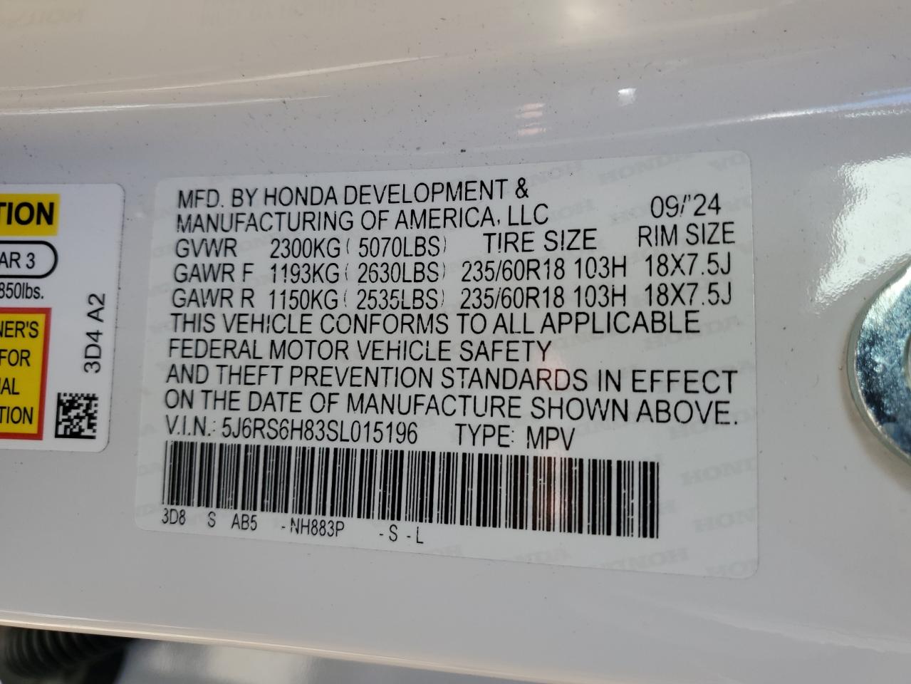 2025 Honda Cr-V Sport-L VIN: 5J6RS6H83SL015196 Lot: 53563665