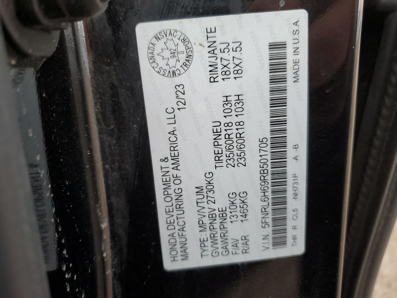 5fnrl6h69rb501705 5FNRL6H69RB501705 2024 Honda Odyssey Exl