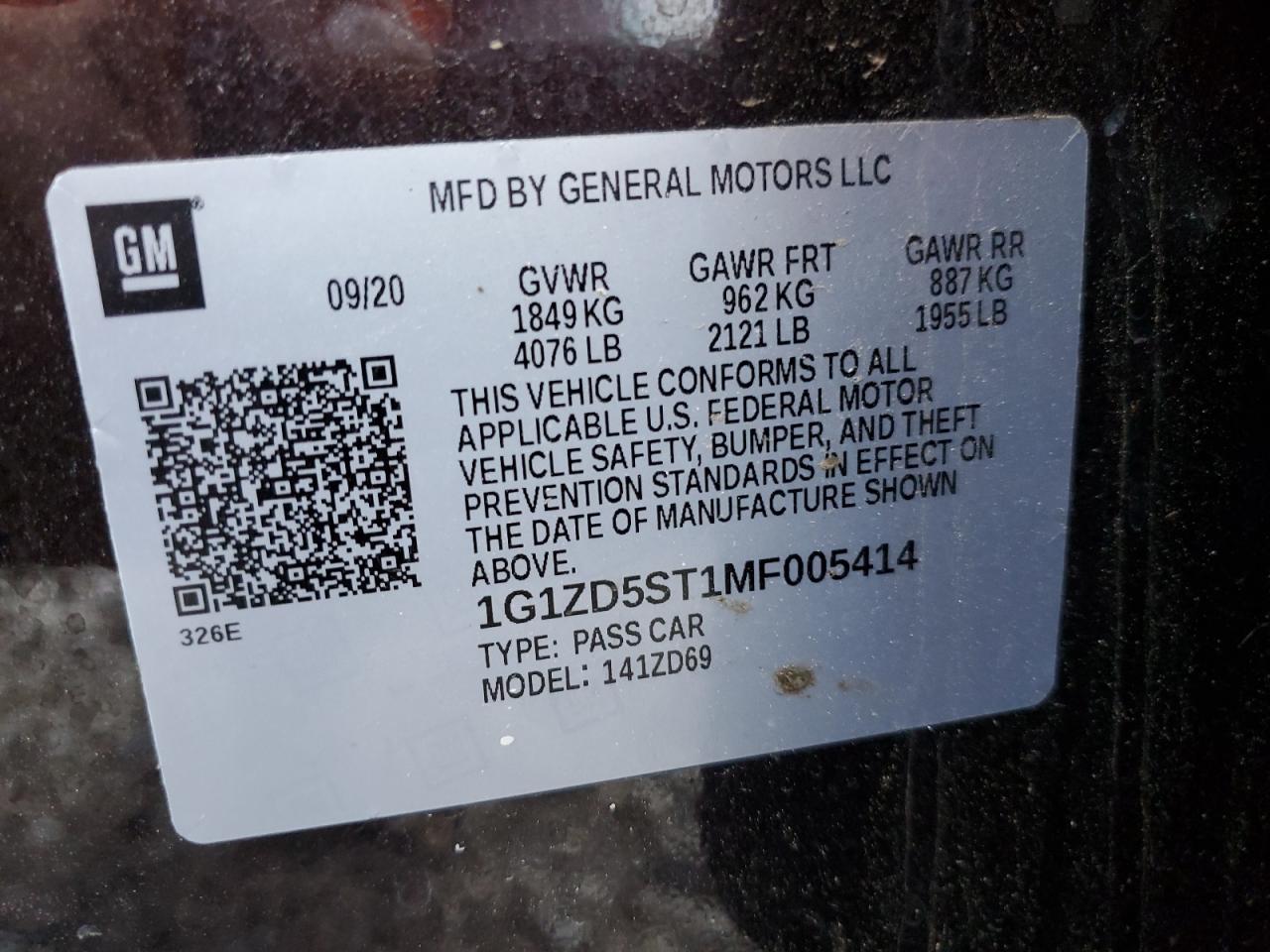 1G1ZD5ST1MF005414 CHEVROLET MALIBU 2021