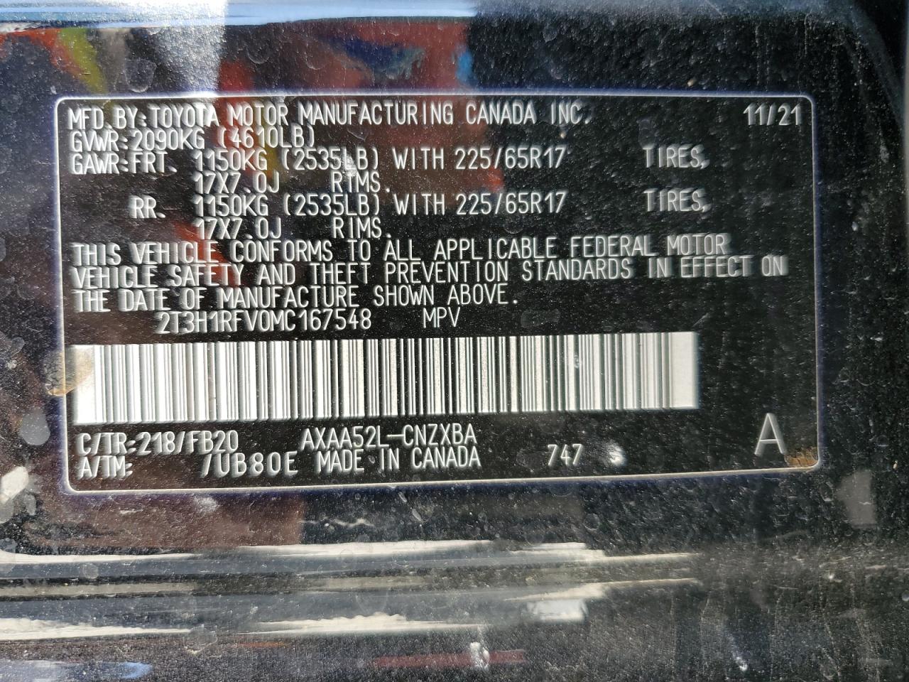 2T3H1RFV0MC167548 TOYOTA RAV4 2021