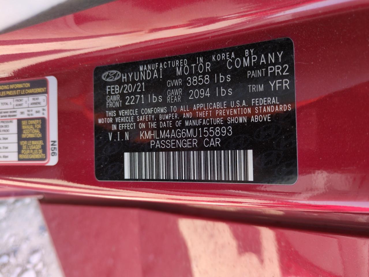 2021 Hyundai Elantra Sel VIN: KMHLM4AG6MU155893 Lot: 52731105