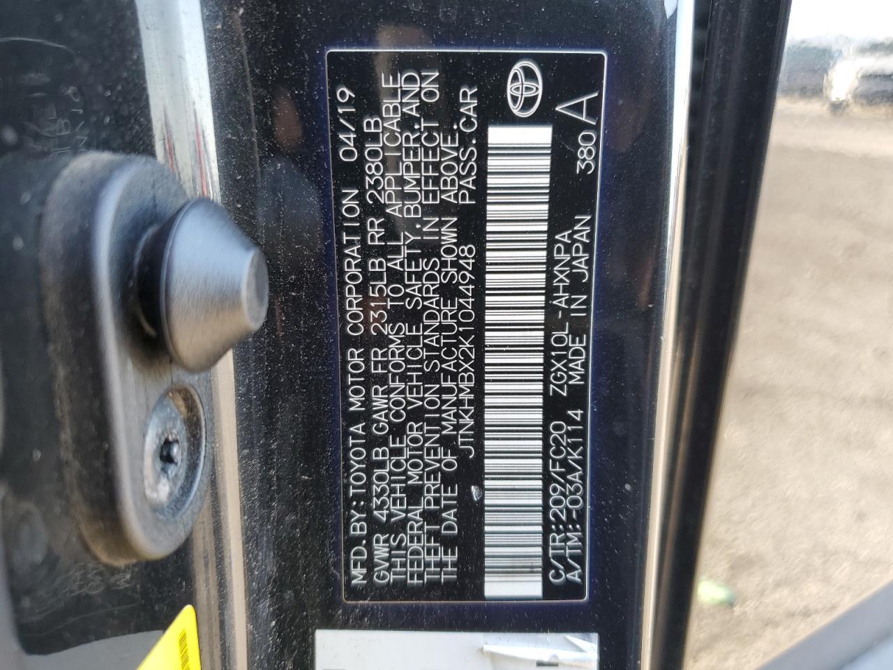 2019 Toyota C-Hr Xle VIN: JTNKHMBX2K1044948 Lot: 54581885