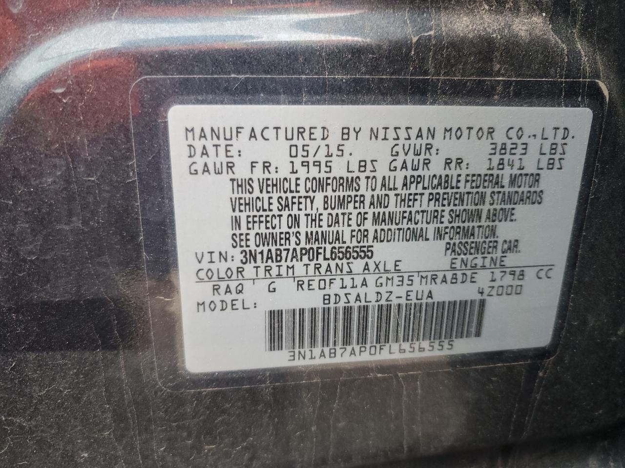 2015 Nissan Sentra S VIN: 3N1AB7AP0FL656555 Lot: 54721545