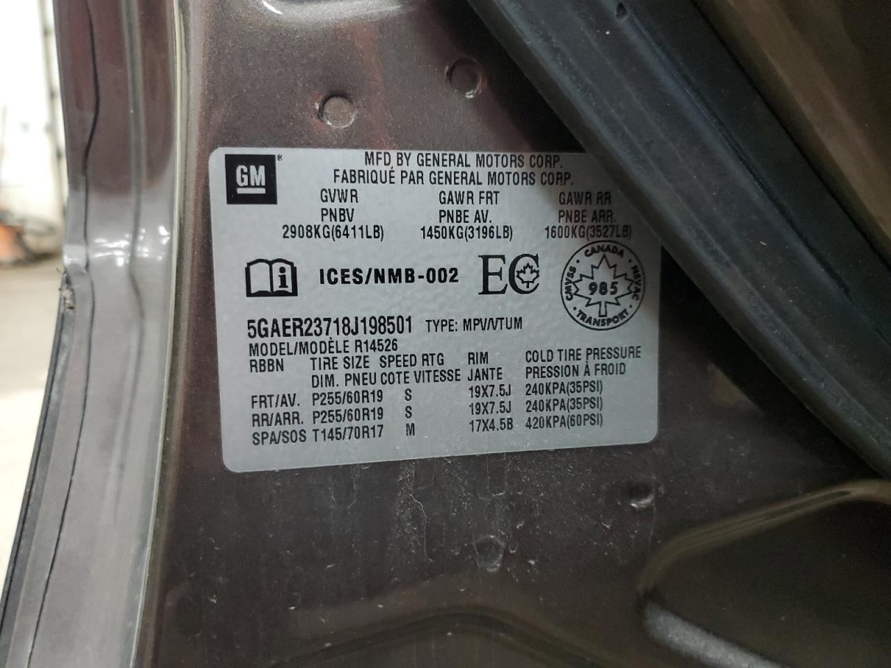 2008 Buick Enclave Cxl VIN: 5GAER23718J198501 Lot: 54533015