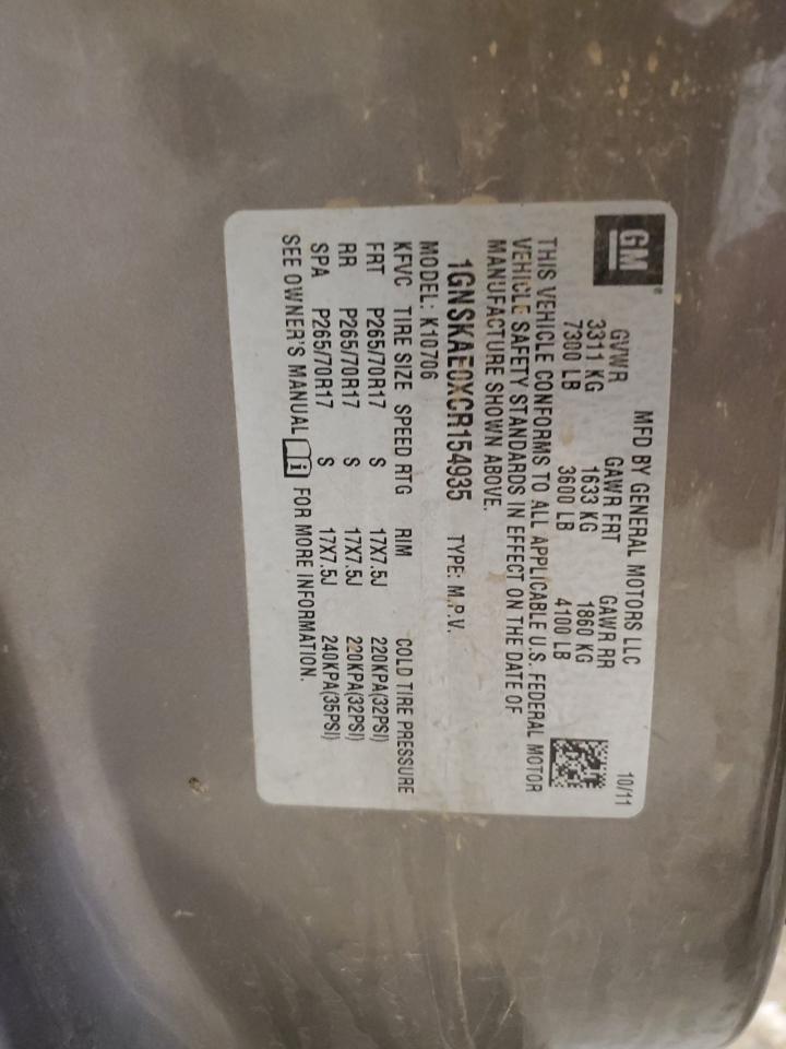 2012 Chevrolet Tahoe K1500 Ls VIN: 1GNSKAE0XCR154935 Lot: 52700785