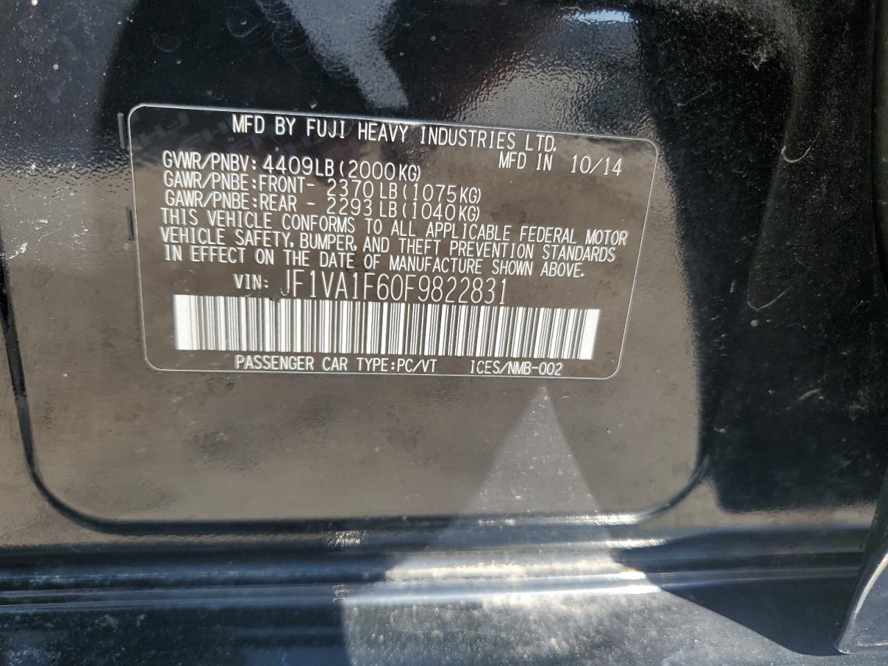 2015 Subaru Wrx Premium VIN: JF1VA1F60F9822831 Lot: 53114205