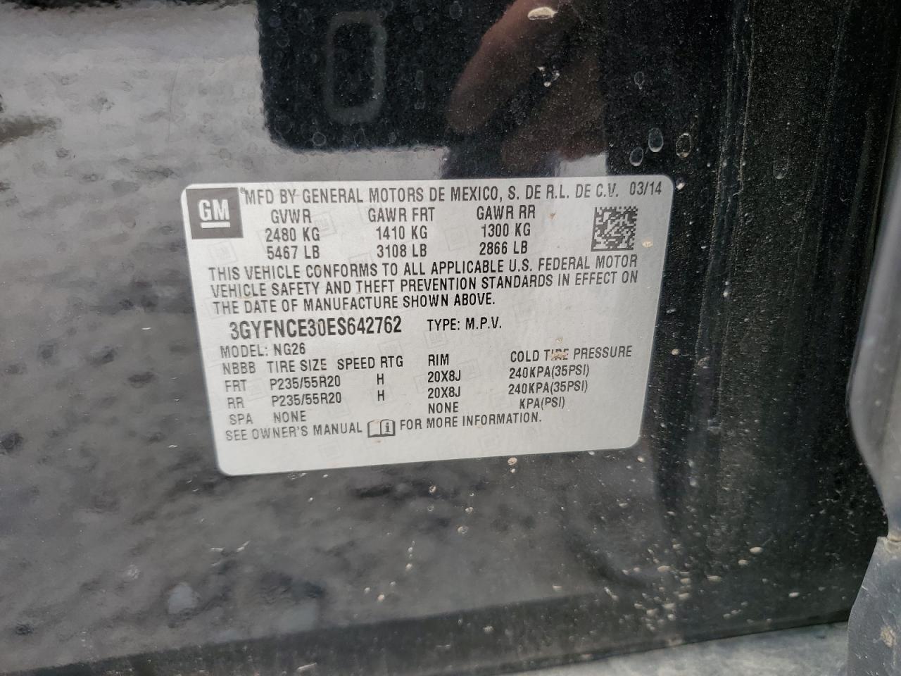 2014 Cadillac Srx Performance Collection VIN: 3GYFNCE30ES642762 Lot: 54179995