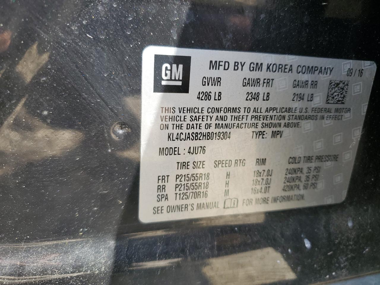 2017 Buick Encore Pre VIN: KL4CJASB2H019304 Lot: 52677995