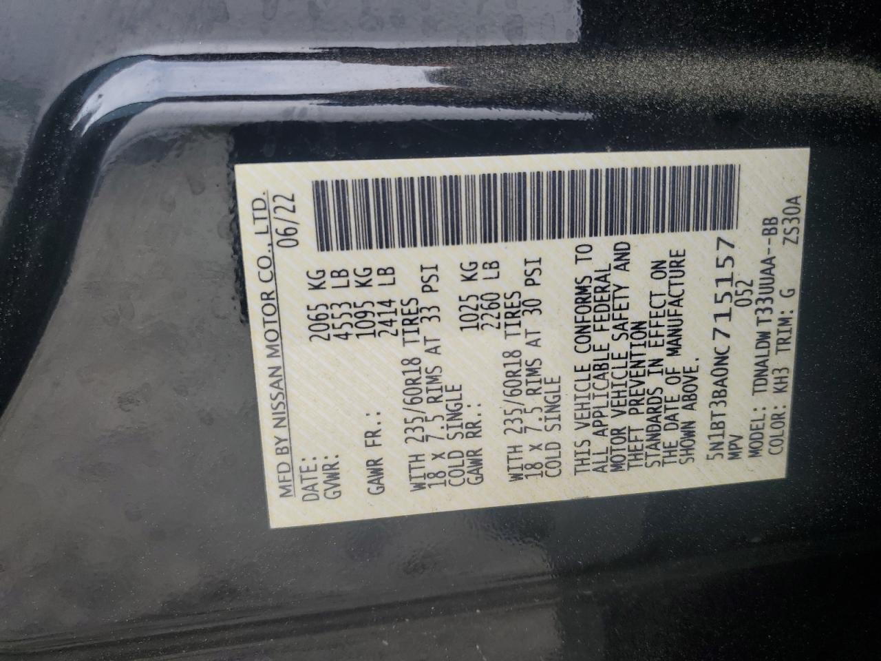 5N1BT3BA0NC715157 NISSAN ROGUE 2022