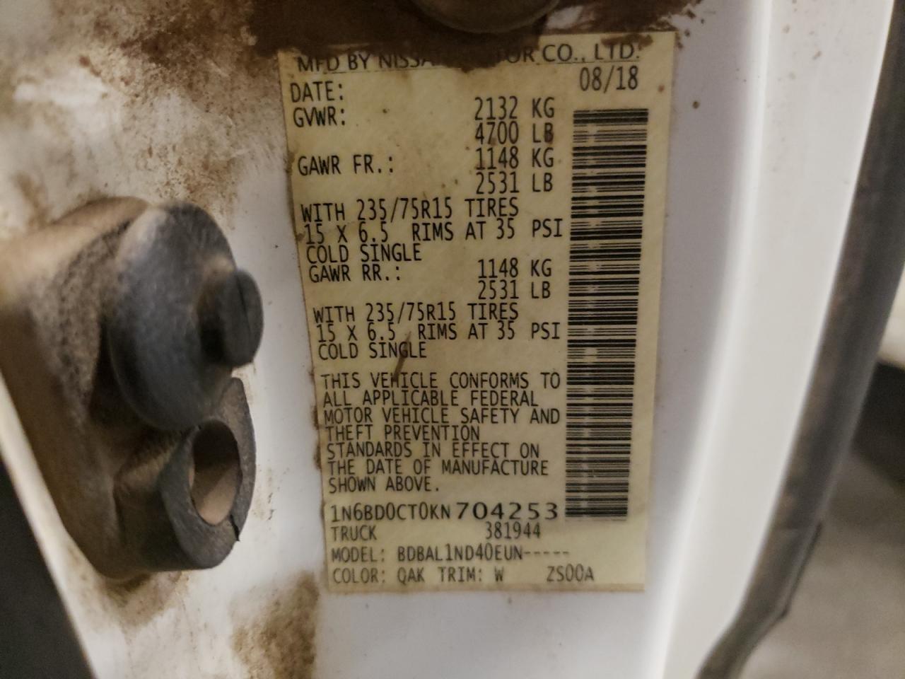 1N6BD0CT0KN704253 NISSAN FRONTIER 2019