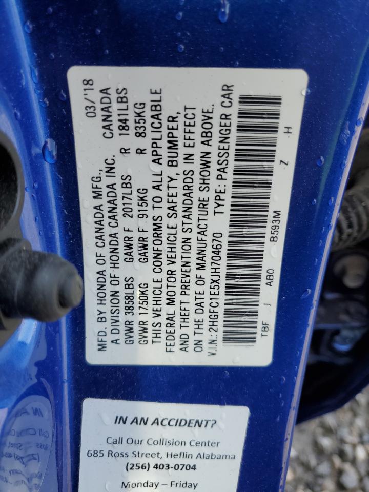2HGFC1E5XJH704670 HONDA CIVIC 2018