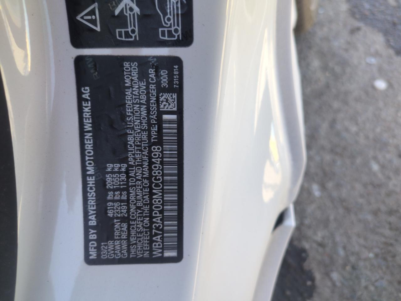 2021 BMW 430Xi VIN: WBA73AP08MCG89498 Lot: 53376375