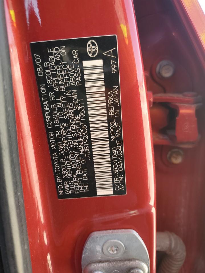 2008 Toyota Yaris VIN: JTDBT923081195311 Lot: 52156235