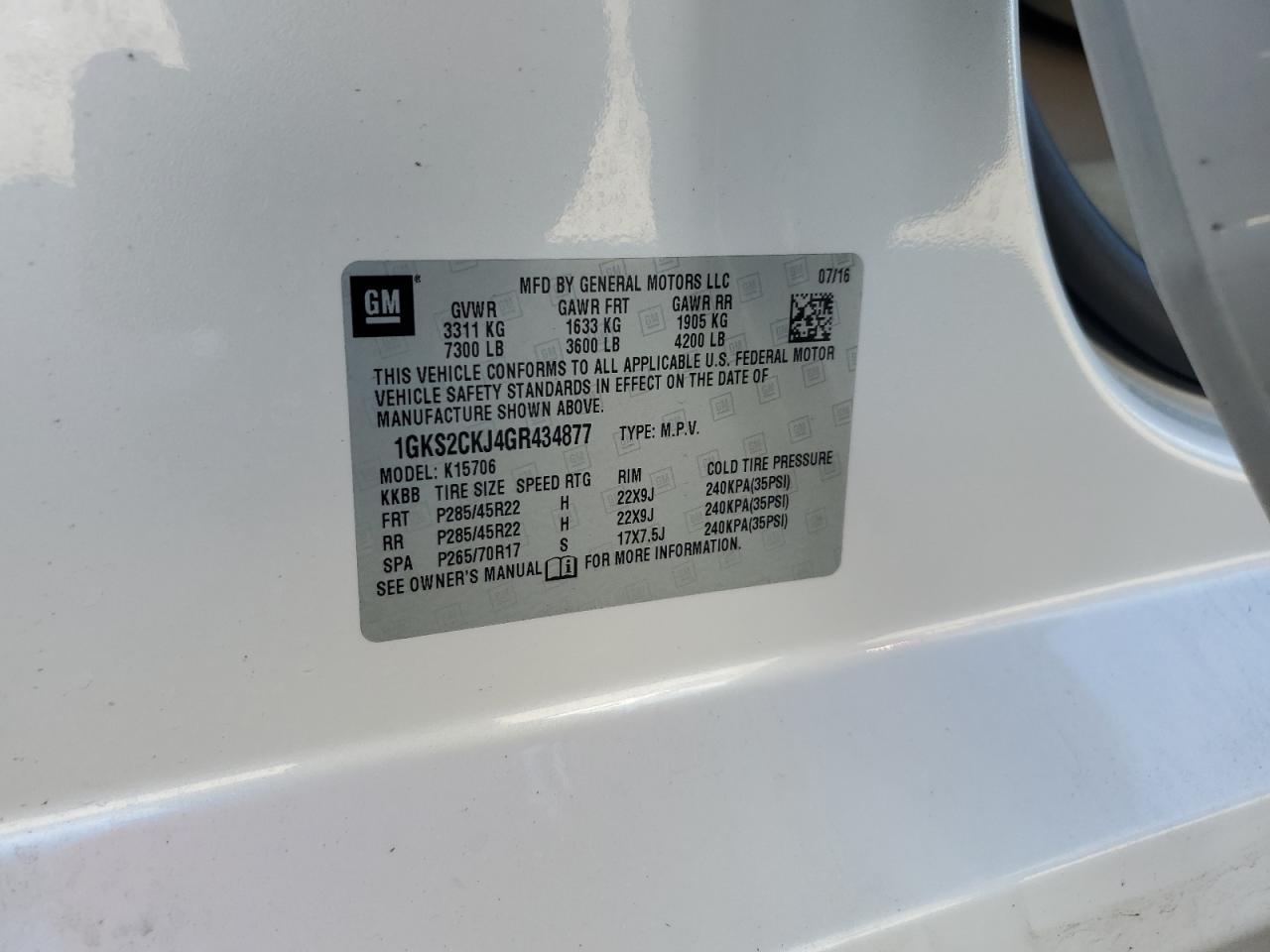 2016 GMC Yukon Denali VIN: 1GKS2CKJ4GR434877 Lot: 54135825
