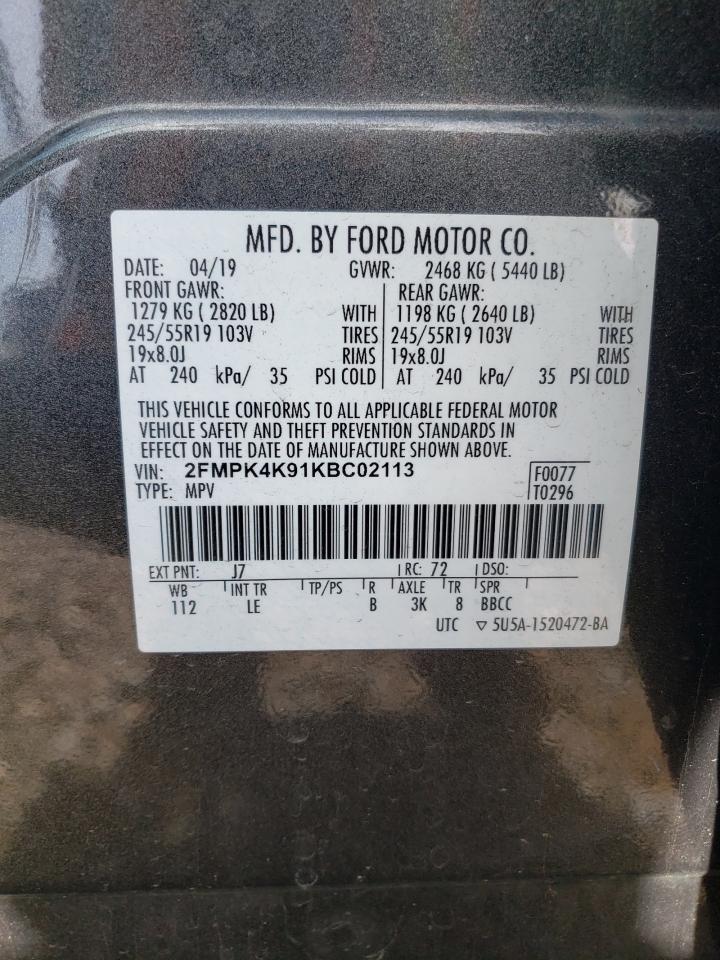 2019 Ford Edge Titanium VIN: 2FMPK4K91KBC02113 Lot: 53999975