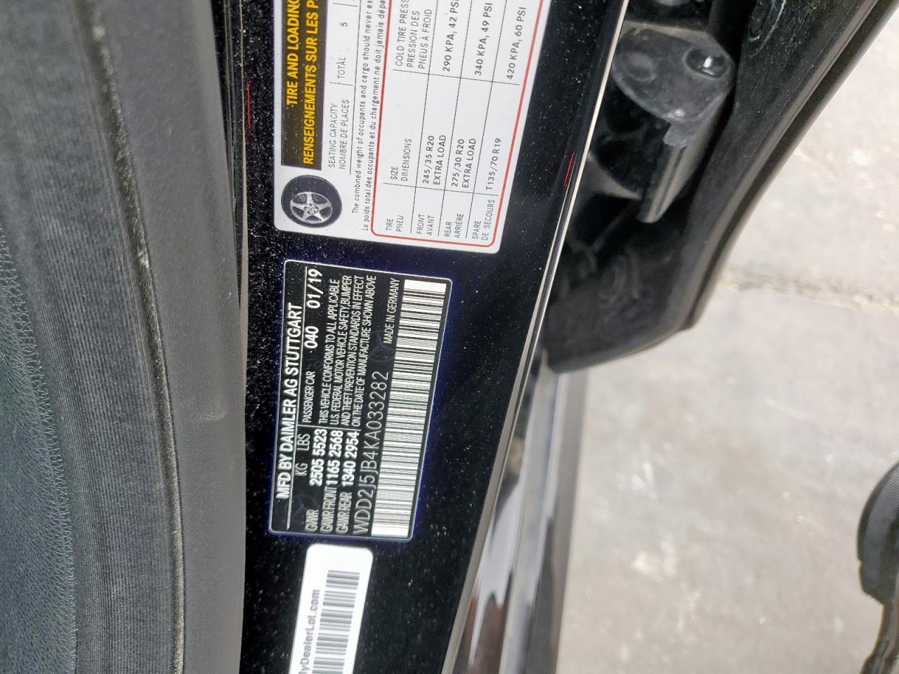 2019 Mercedes-Benz Cls 450 VIN: WDD2J5JB4KA033282 Lot: 52990735