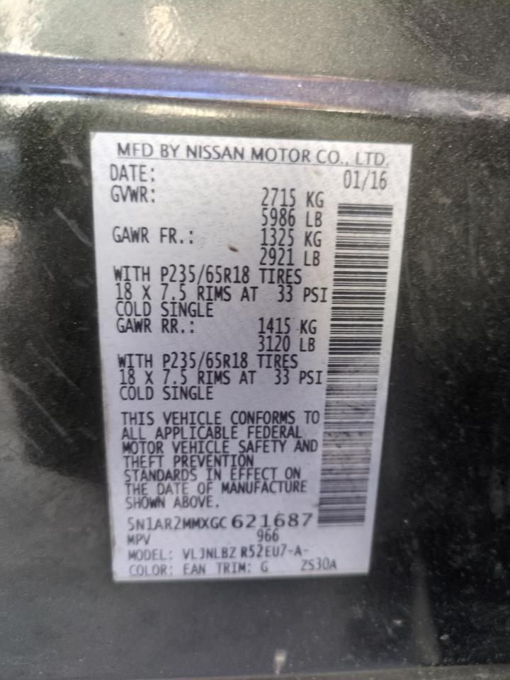 5N1AR2MMXGC621687 NISSAN PATHFINDER 2016