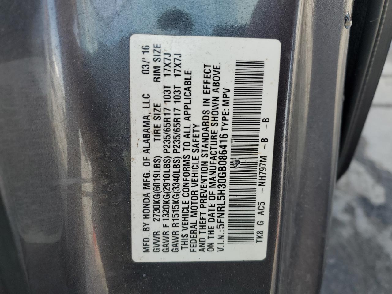 2016 Honda Odyssey Se VIN: 5FNRL5H30GB086416 Lot: 52810545