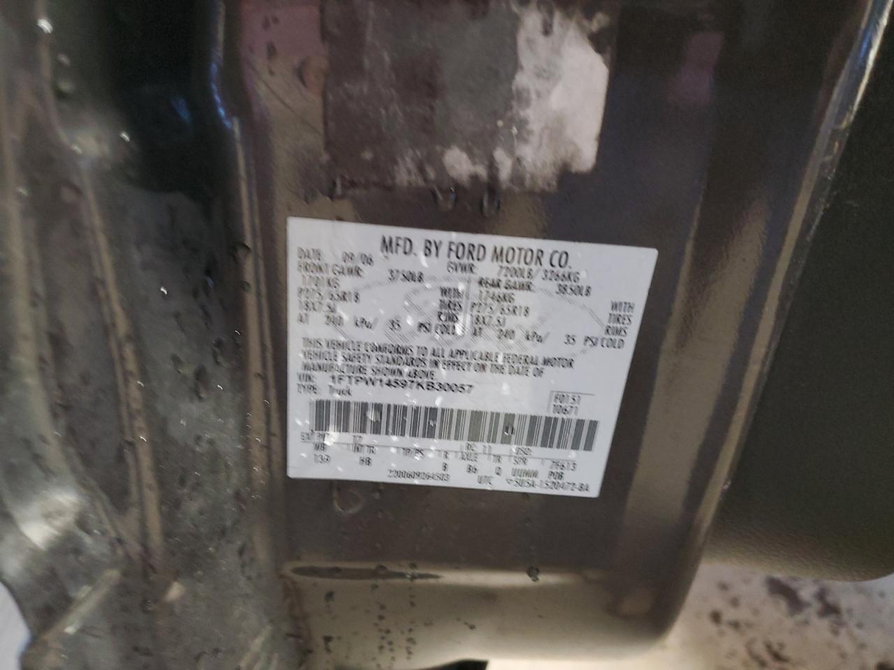 2007 Ford F150 Supercrew VIN: 1FTPW14597KB30057 Lot: 67527925