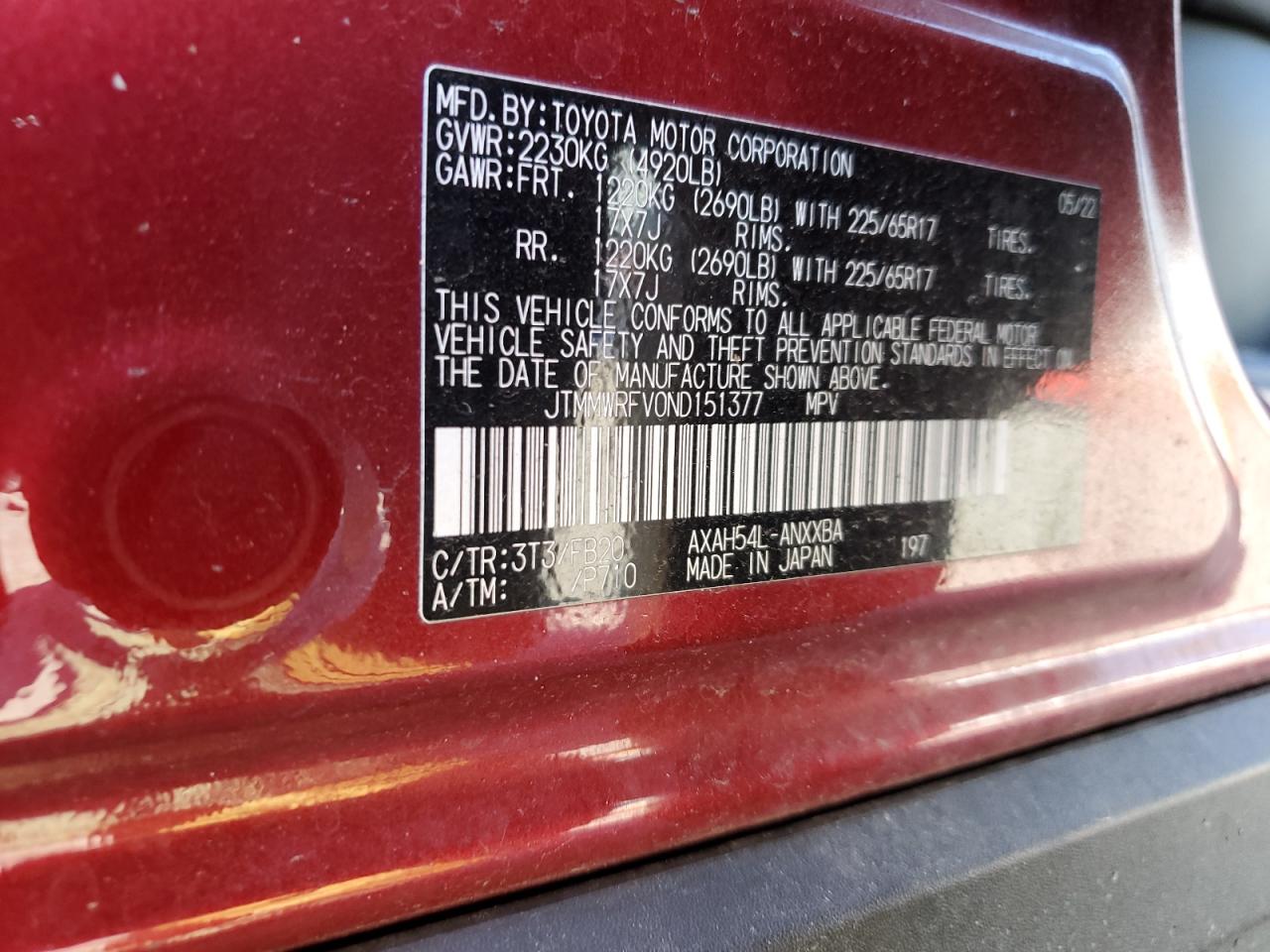 2022 Toyota Rav4 Le VIN: JTMMWRFV0ND151377 Lot: 54109405