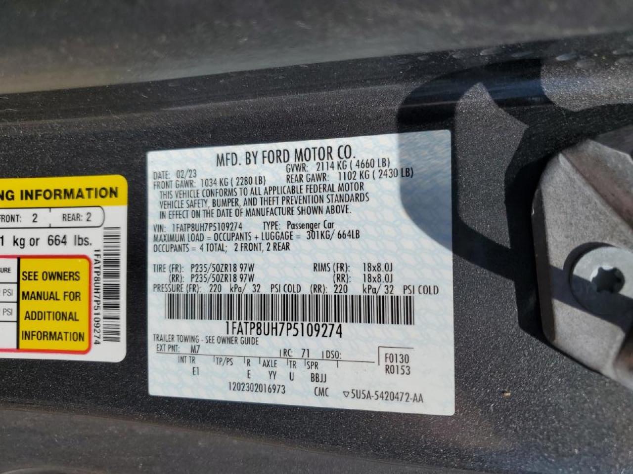 2023 Ford Mustang VIN: 1FATP8UH7P5109274 Lot: 54274525