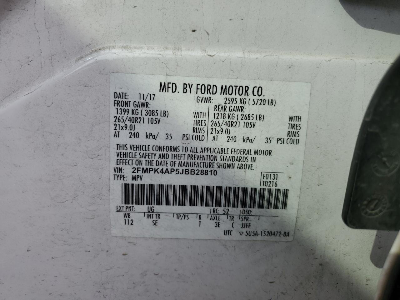 2FMPK4AP5JBB28810 FORD EDGE 2018