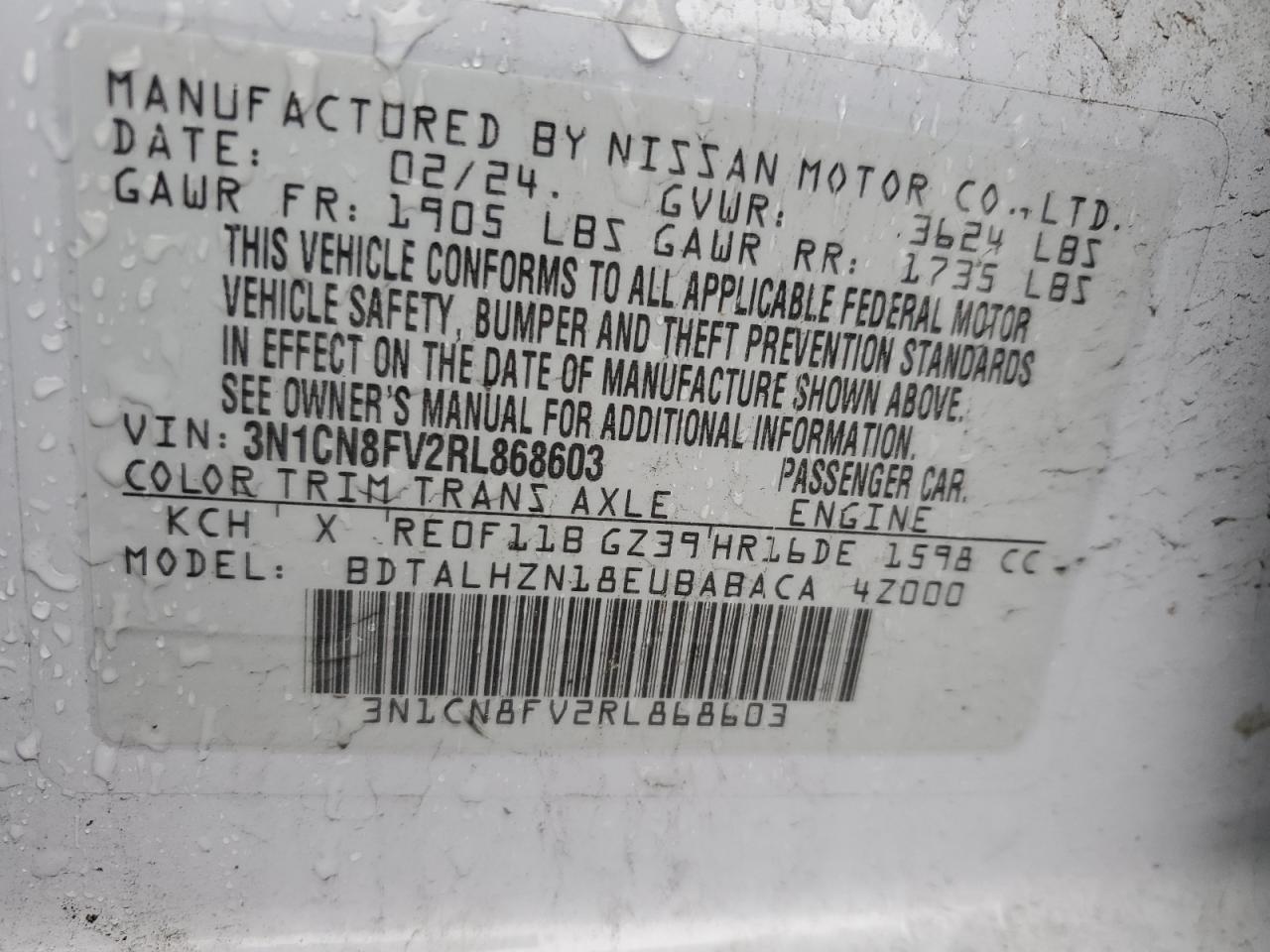 3N1CN8FV2RL868603 NISSAN VERSA 2024