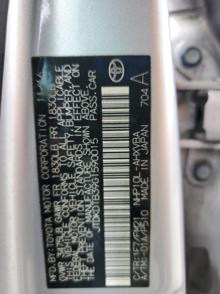 2016 Toyota Prius C VIN: JTDKDTB39G1590015 Lot: 54396425