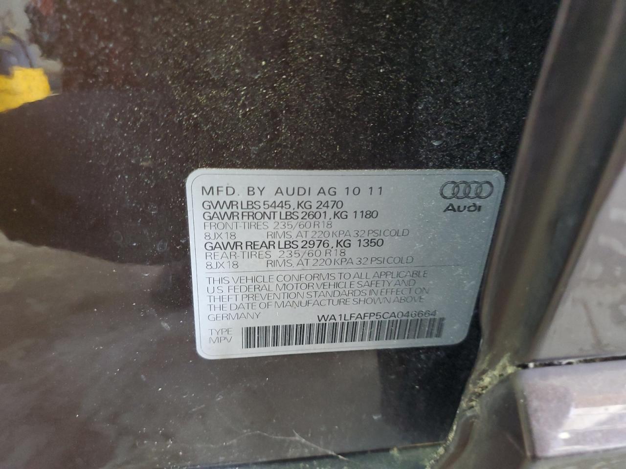 2012 Audi Q5 Premium Plus VIN: WA1LFAFP5CA046664 Lot: 53701375