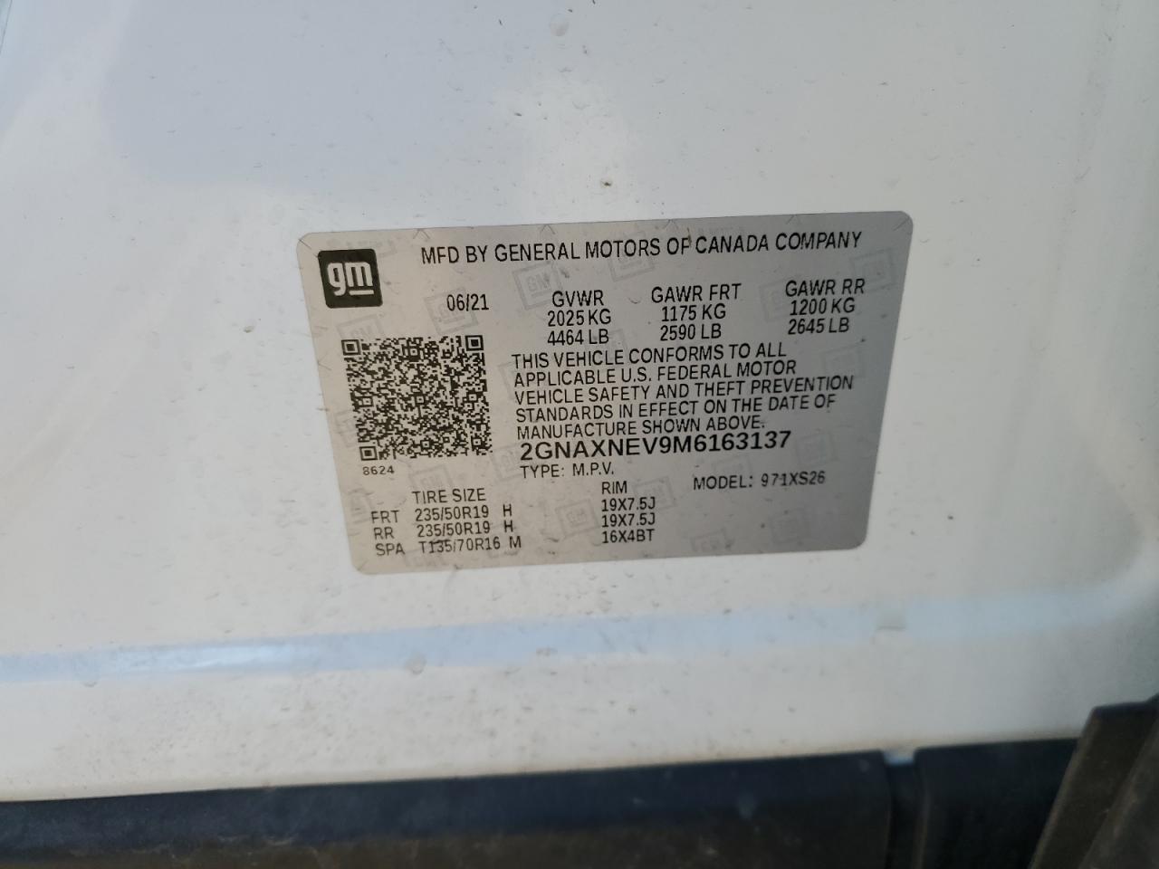 2GNAXNEV9M6163137 CHEVROLET EQUINOX 2021