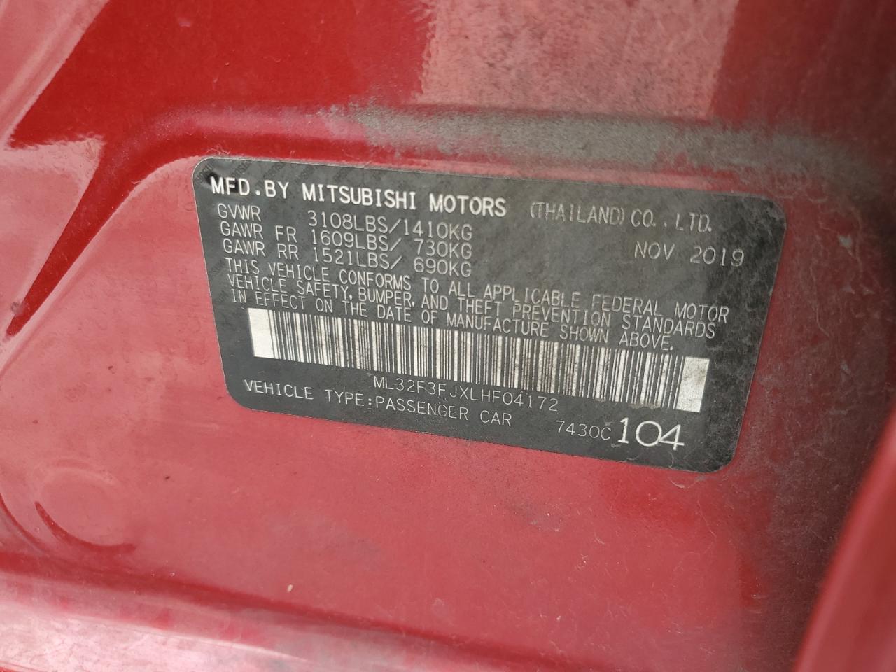 2020 Mitsubishi Mirage G4 Es VIN: ML32F3FJXLHF04172 Lot: 51496905
