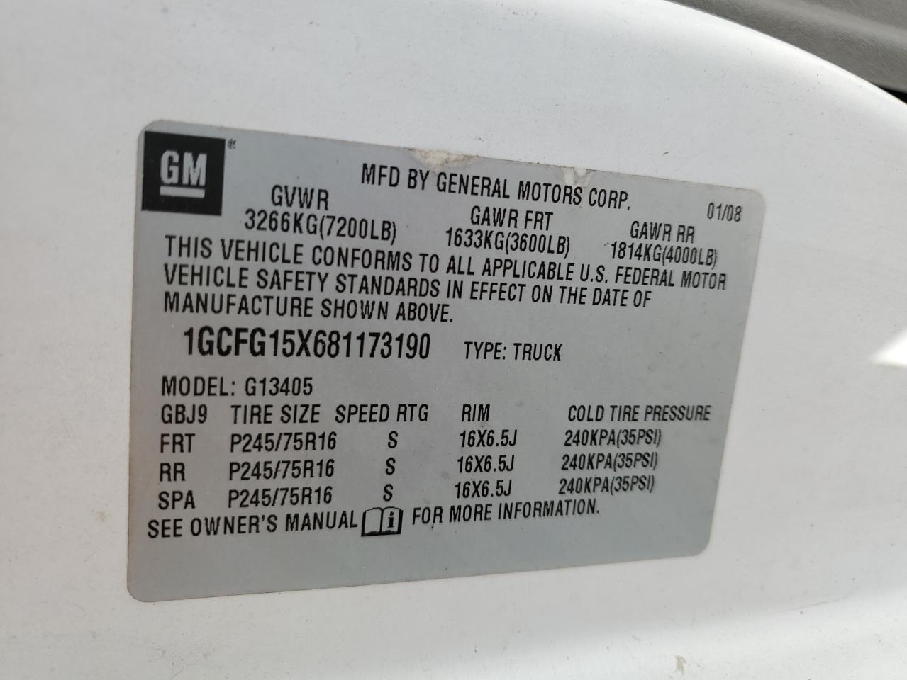 2008 Chevrolet Express G1500 VIN: XGCFG15X681173190 Lot: 52722025