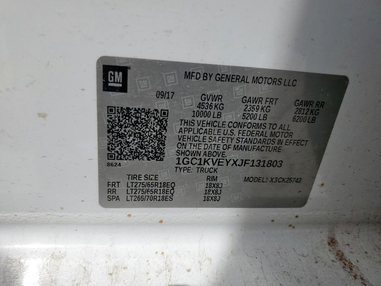 1GC1KVEYXJF131803 CHEVROLET ALL Models 2018