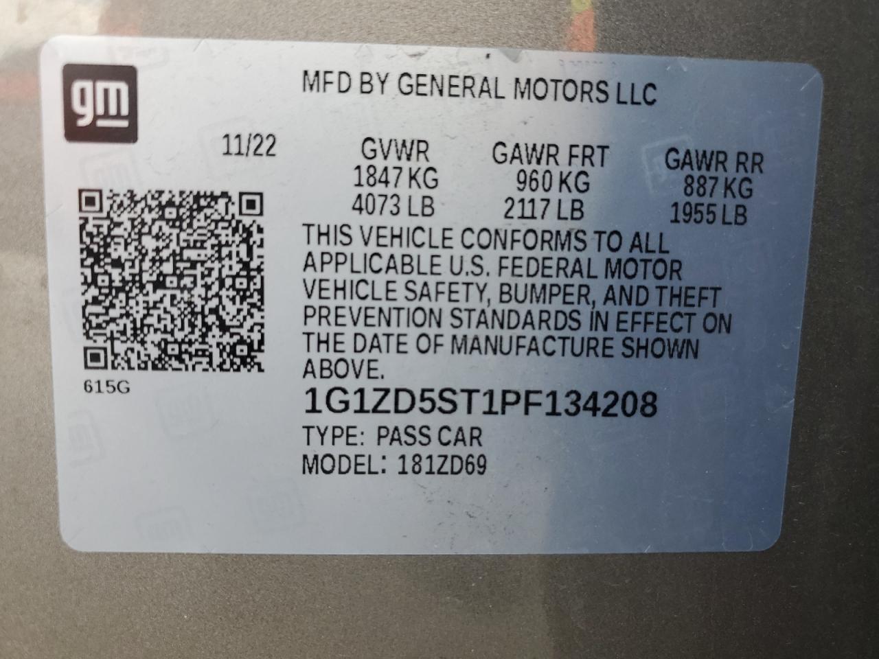 1G1ZD5ST1PF134208 CHEVROLET MALIBU 2023