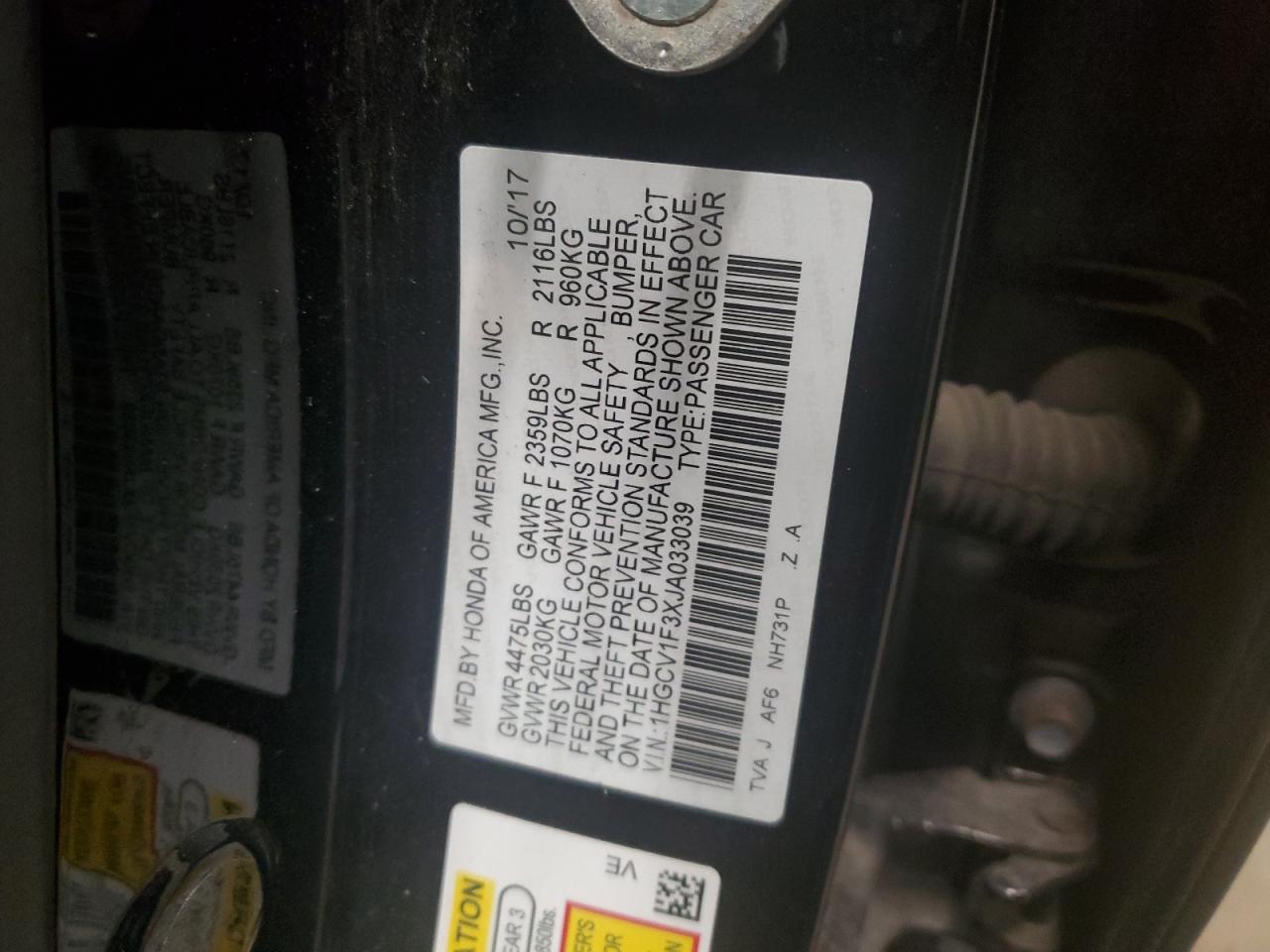 1HGCV1F3XJA033039 HONDA ACCORD 2018