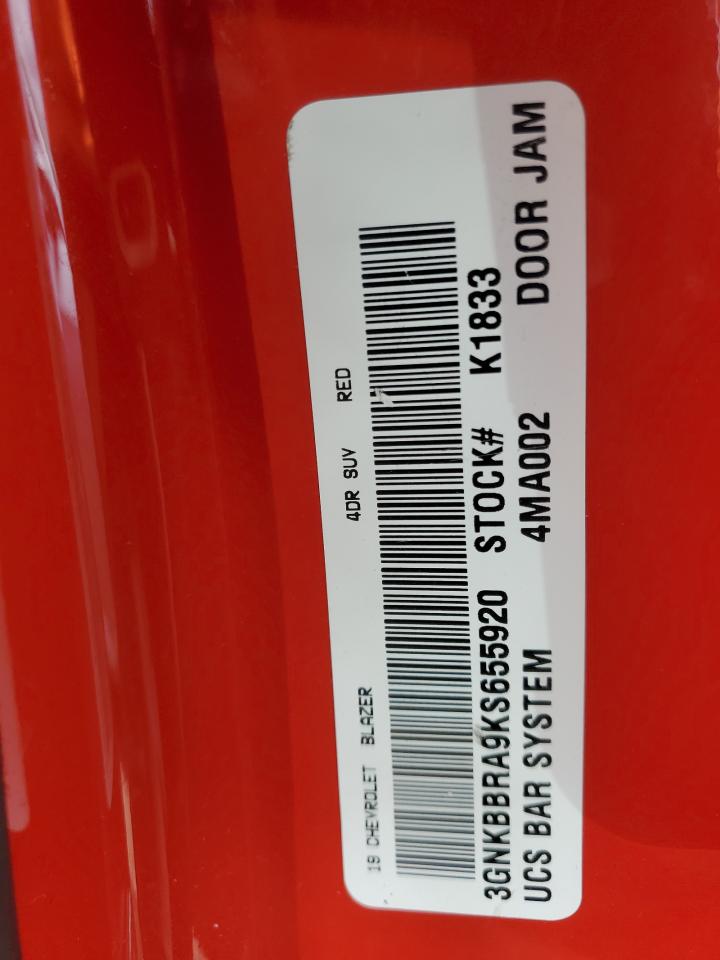 2019 Chevrolet Blazer 1Lt VIN: 3GNKBBRA9KS655920 Lot: 52631035