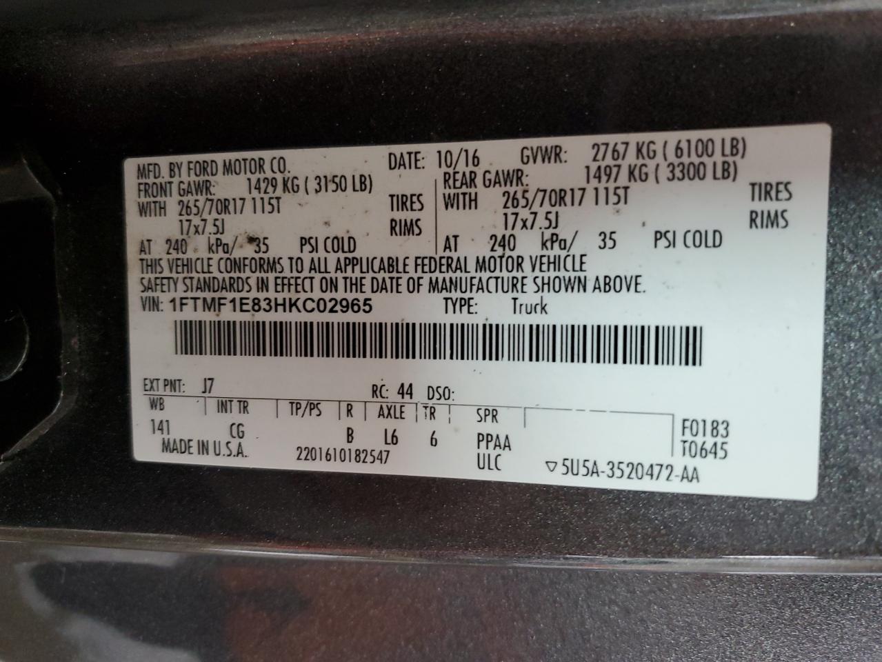 1FTMF1E83HKC02965 FORD All Models 2017