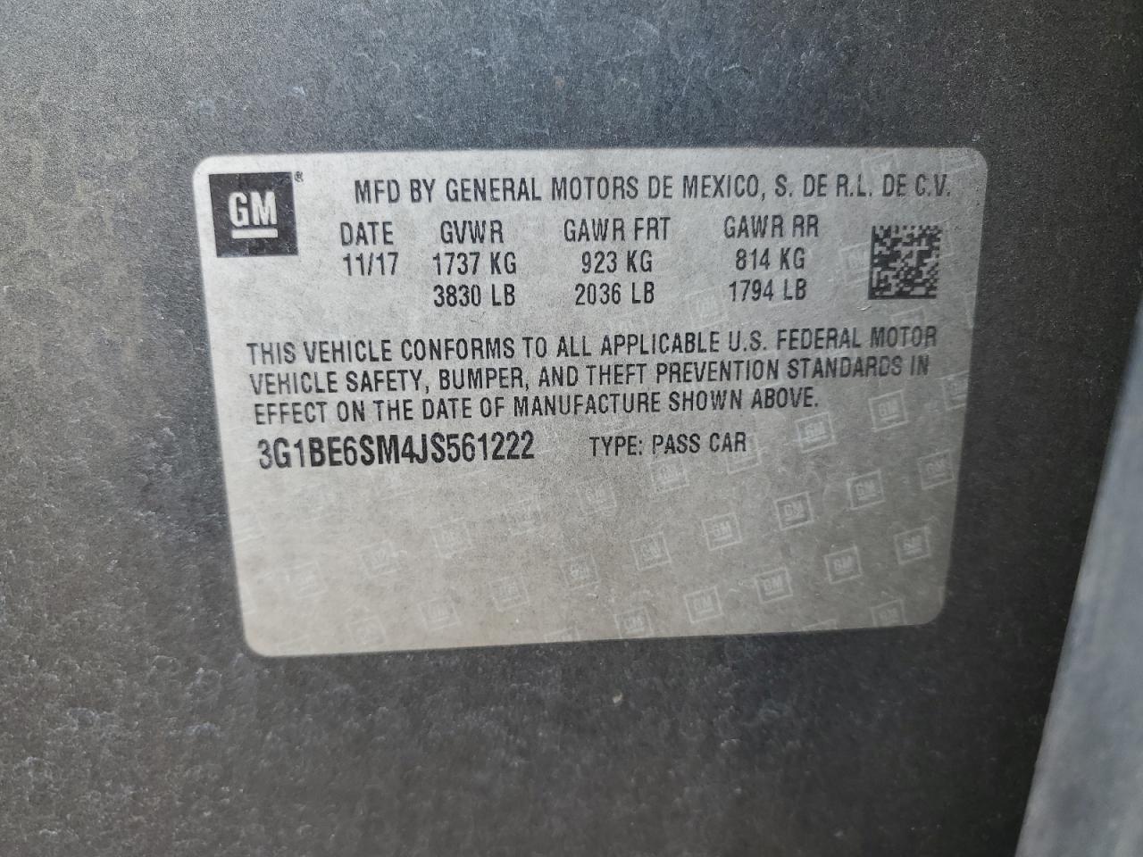 2018 Chevrolet Cruze Lt VIN: 3G1BE6SM4JS561222 Lot: 52832635
