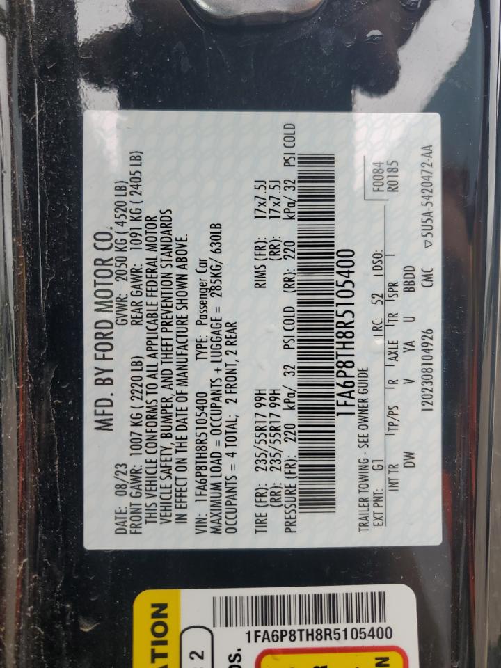 2024 Ford Mustang VIN: 1FA6P8TH8R5105400 Lot: 55245675