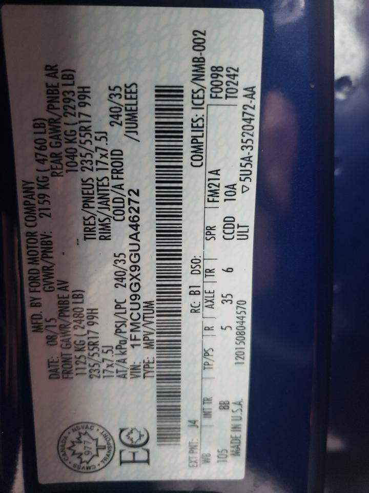 1FMCU9GX9GUA46272 FORD ESCAPE 2016