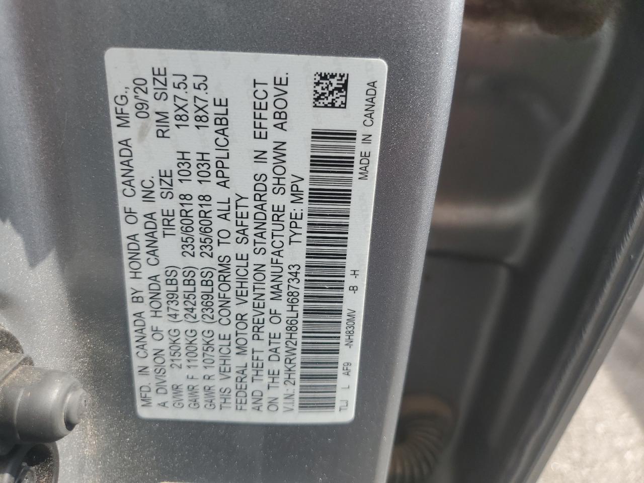 2HKRW2H86LH687343 HONDA CRV 2020