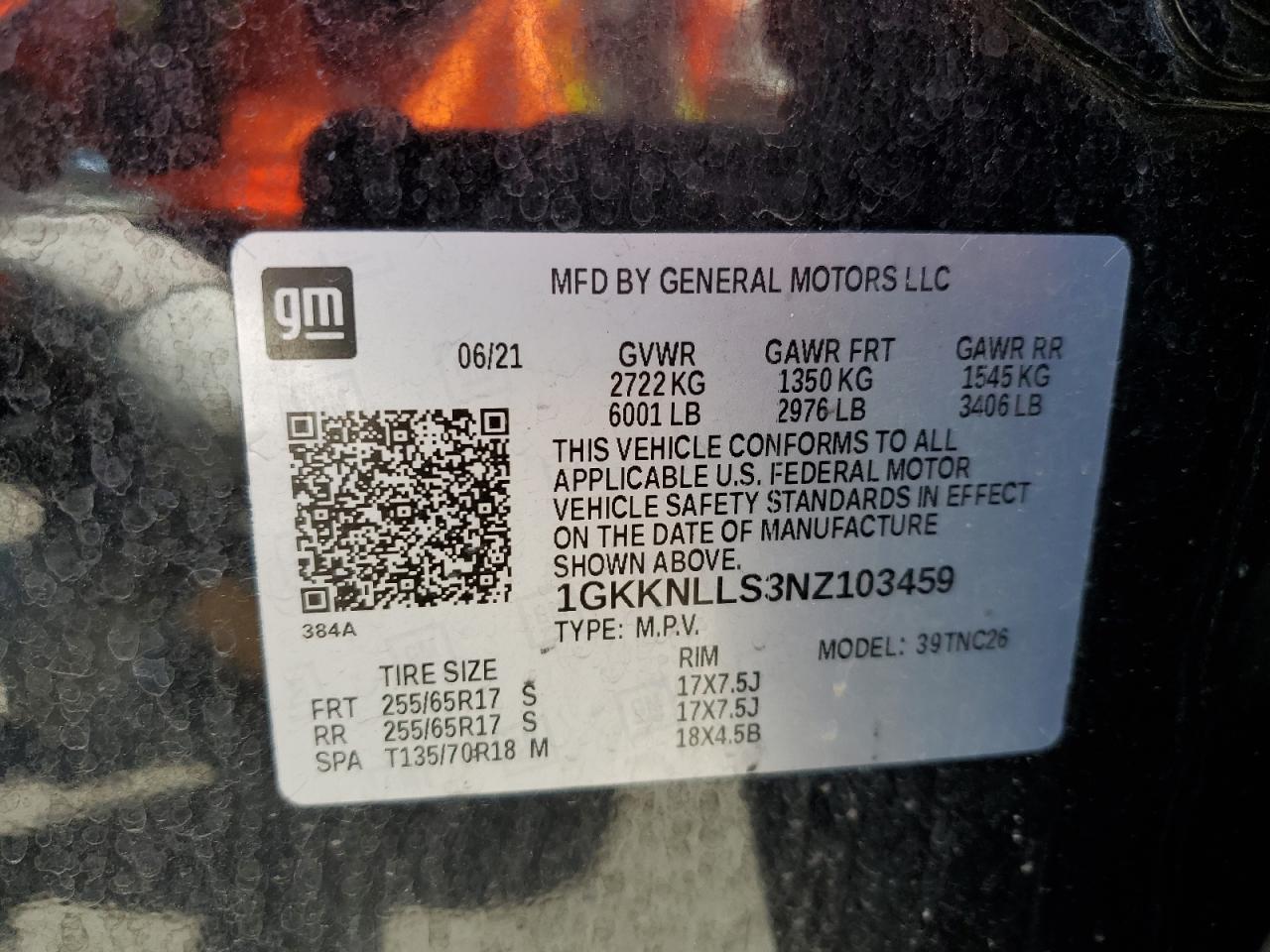 2022 GMC Acadia At4 VIN: 1GKKNLLS3NZ103459 Lot: 51875455
