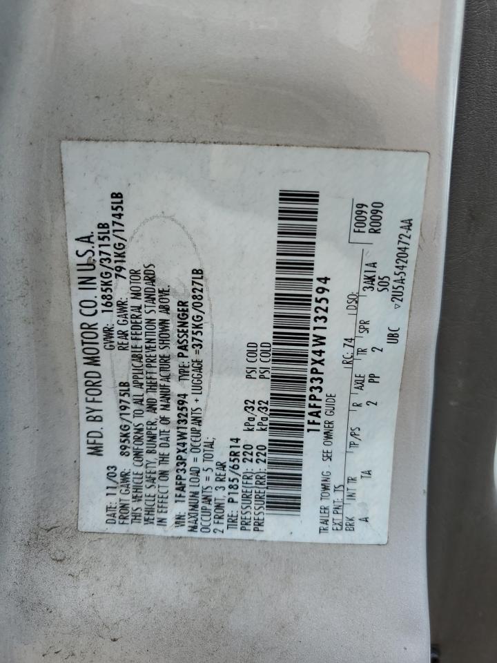 2004 Ford Focus Lx VIN: 1FAFP33PX4W132594 Lot: 65552465