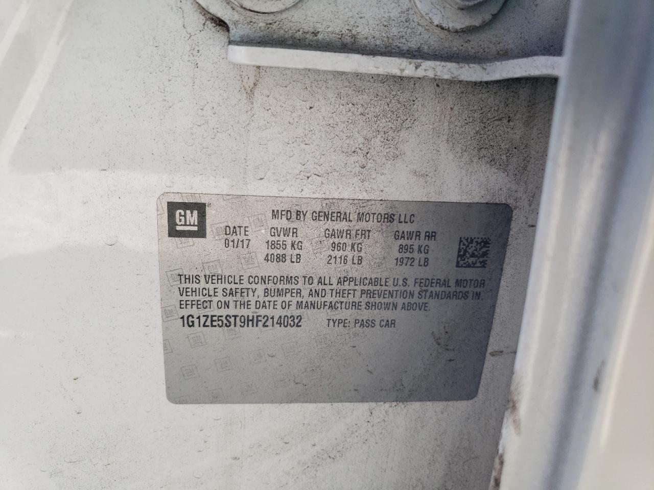 1G1ZE5ST9HF214032 CHEVROLET MALIBU 2017