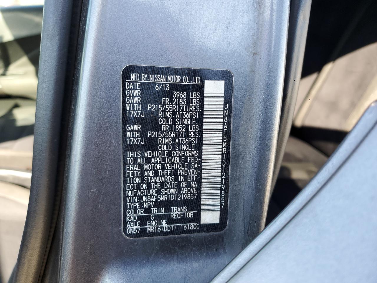 2013 Nissan Juke S VIN: JN8AF5MR1DT219857 Lot: 54865005