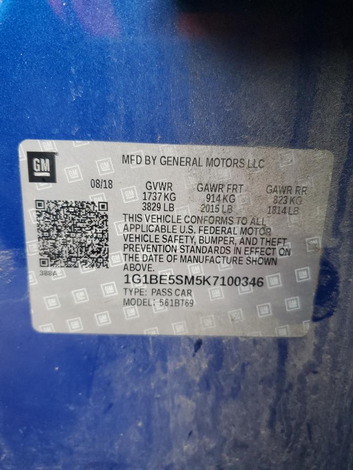 2019 Chevrolet Cruze Lt VIN: 1G1BE5SM5K7100346 Lot: 51454885