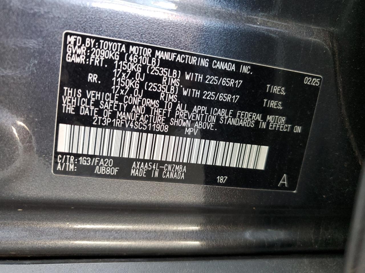 2025 Toyota Rav4 Xle VIN: 2T3P1RFV4SC511908 Lot: 55334345