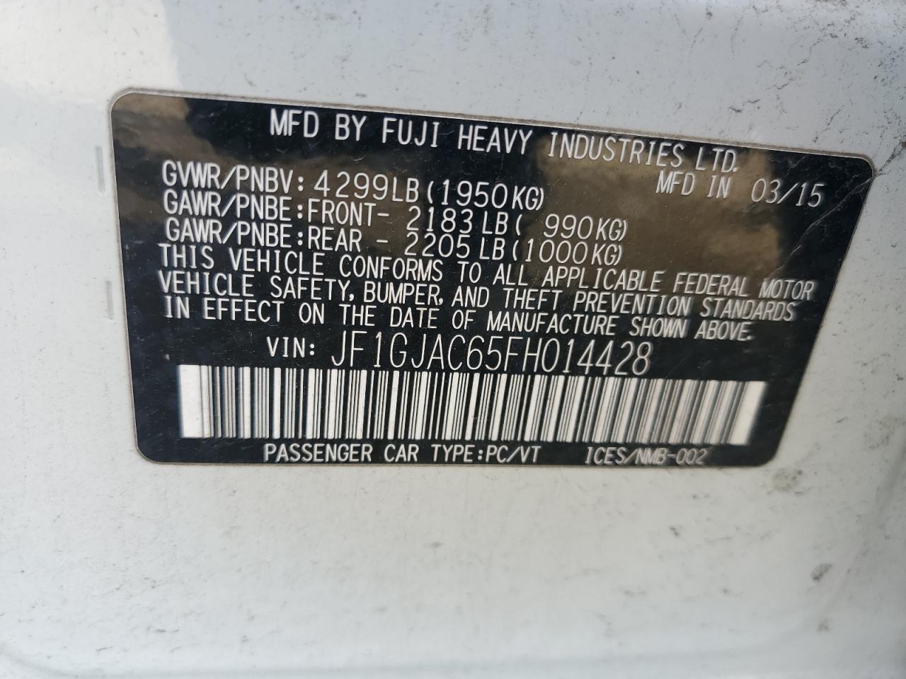 2015 Subaru Impreza Premium VIN: JF1GJAC65FH014428 Lot: 53376655