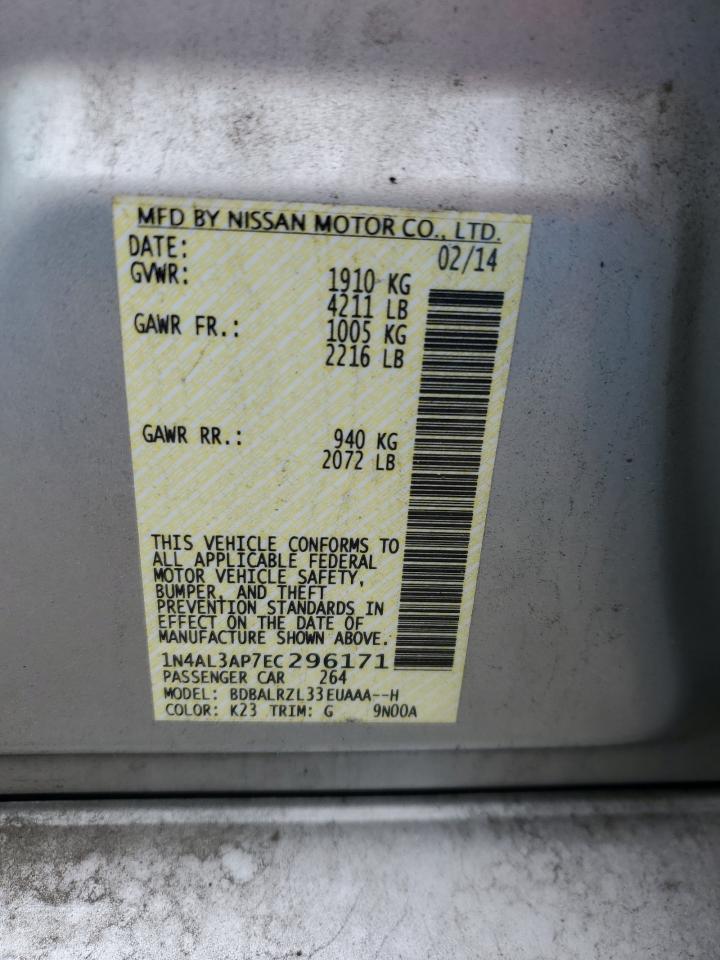 2014 Nissan Altima 2.5 VIN: 1N4AL3AP7EC296171 Lot: 52051495