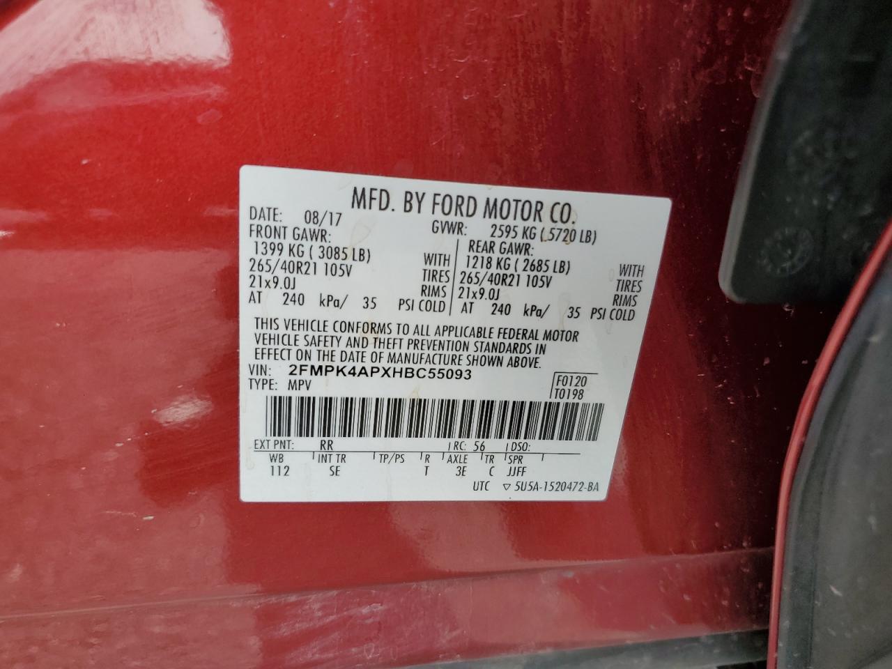 2FMPK4APXHBC55093 FORD EDGE 2017